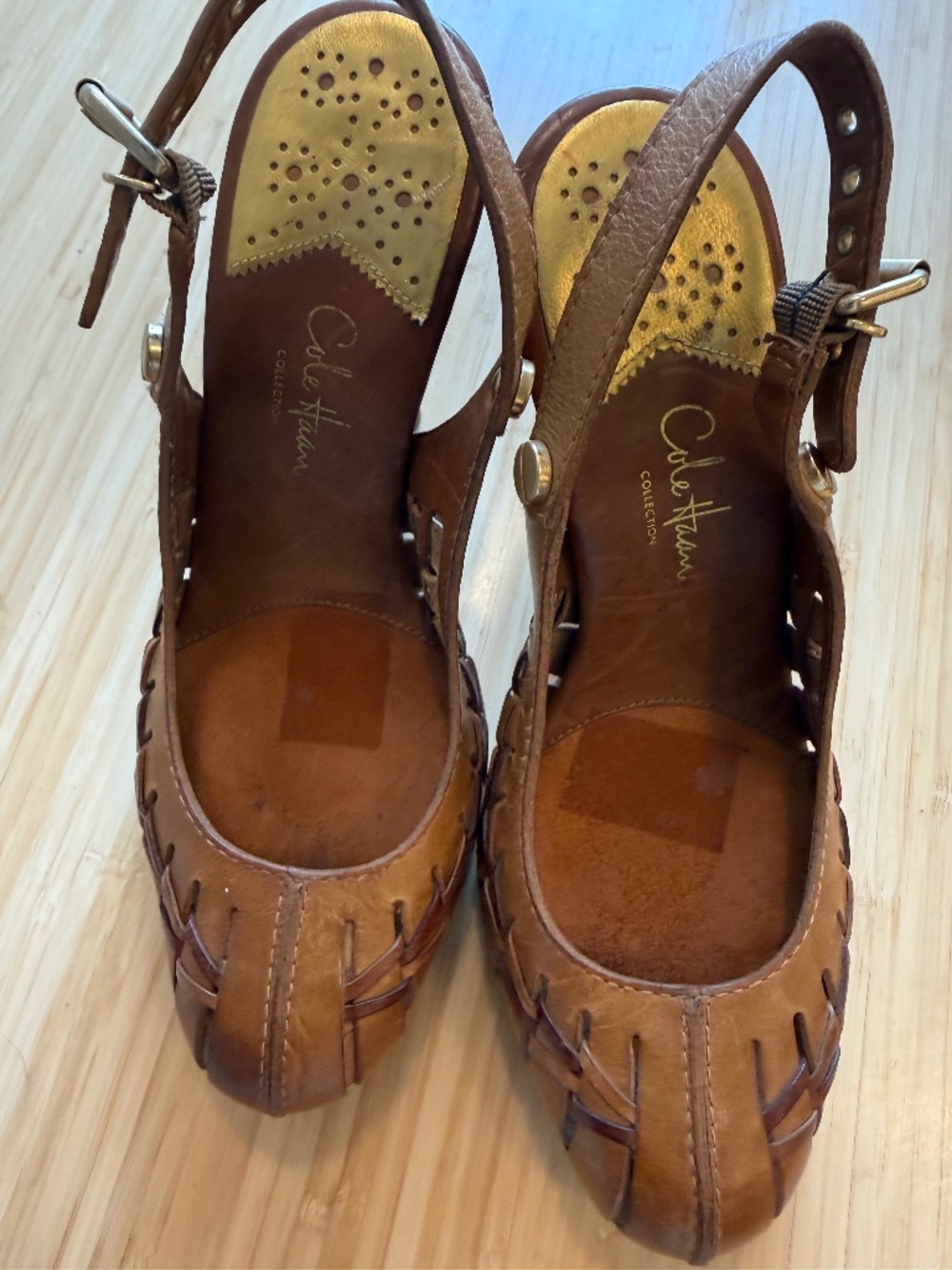 Cole Haan Collection Brown Woven Leather Slingback Heels 7.5B
